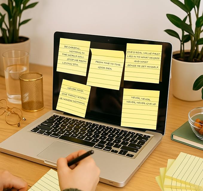 10 Pack Lined Sticky Notes 3x3 Inch 800 Sheets Yellow Self-Stick Note Pads, Sticky Notes with Lines Super Sticky Easy Remove for School Office Meeting