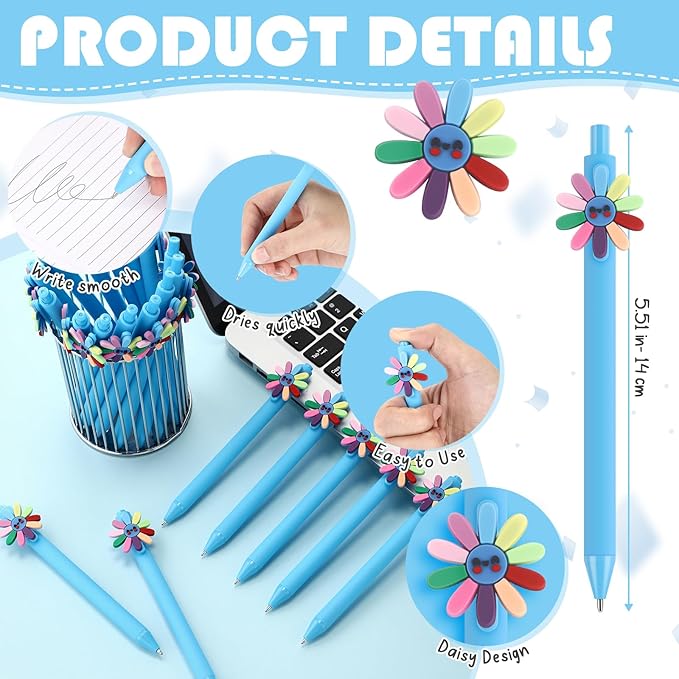 30 Pcs Daisy Scout Ballpoint Pen Bulk Retractable Writing 1.0 mm Medium Point Black Ink Blue Fancy Gift for Friend Troop Scout Leader Daisy Lover Gift Party Favor School Supplies