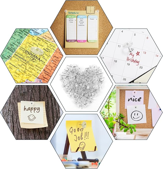 150PCS Clear Thumb Tacks - Standard Push Pins With Steel Points and Transparent Plastic Heads for Bulletin Boards, Crafts, and Office Organization