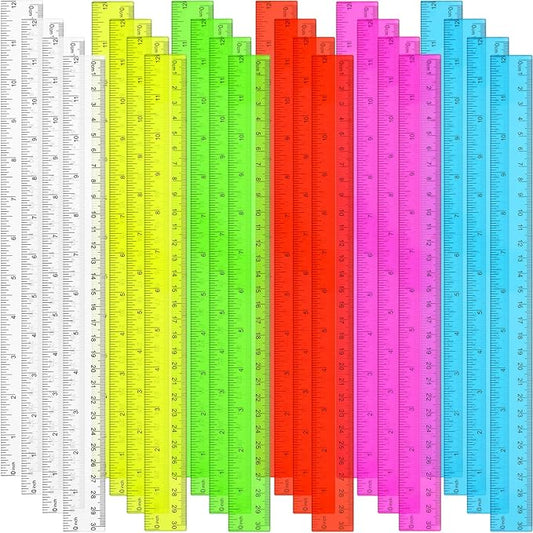24 Pack Color Transparent Ruler Bulk 12 Inch Clear Plastic Rulers Kids Ruler with Centimeters and Inches Straight Measuring Drafting Tools for Classroom School Students Families Education