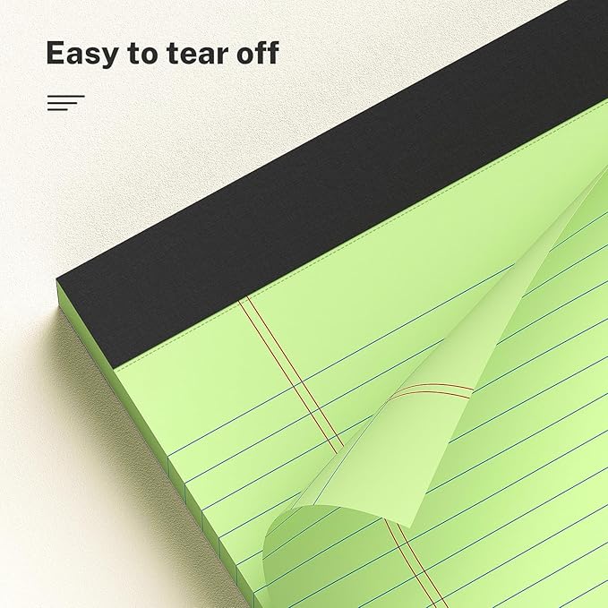 12 Pack Color Legal Pads 8.5 x 11 College Ruled Paper Note Pads Narrow Ruled 50 Sheets per Notepad Perforated Writing Pad Durable Sturdy Back 8x11 Pads of Paper Pink Purple Blue Green White Yellow