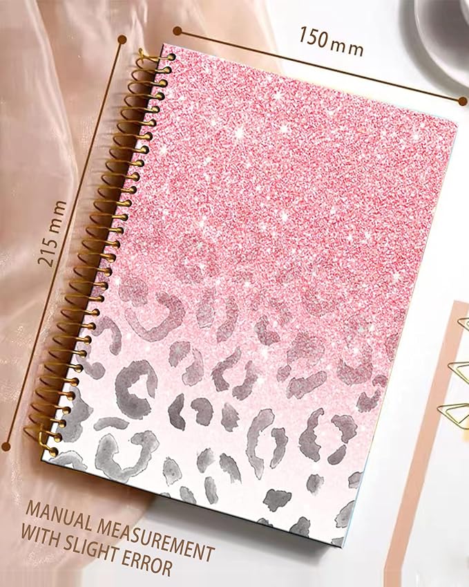 iampanda Spiral Journal Notebook,Strong Twin-Wire Binding with Premium Paper for Girl Women,Modern Girly Design 60 Sheets A5 College Ruled Notebook/Journal,Perfect for School Office Home Gifts,Pink