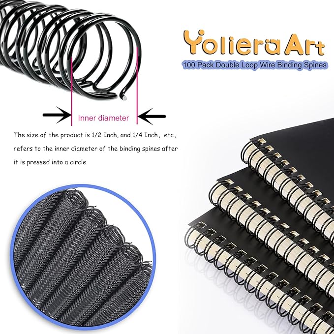 3:1 Pitch Double Loop Binding Wires, YolieraArt 100 Pack Spiral Spine Bindings, 9/16 Inch Wire Twin Binding for Book Binder Machine,Students and Coworkers (120 Sheet Capacity, 100P, Blue)