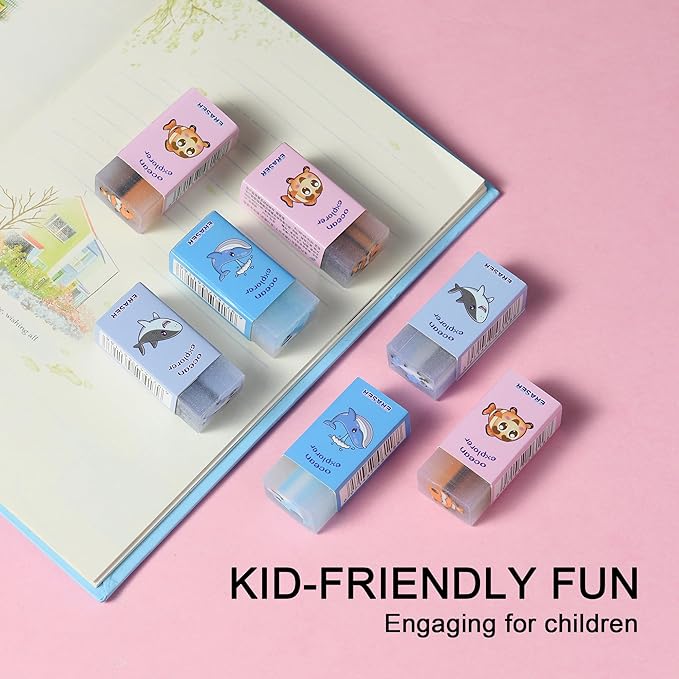 18Pcs Cute Sea Animal Erasers for Kids Bulk, Kawaii Fun Pencil Jelly Erasers for School Classroom Supplies Prize Gifts Party Favors