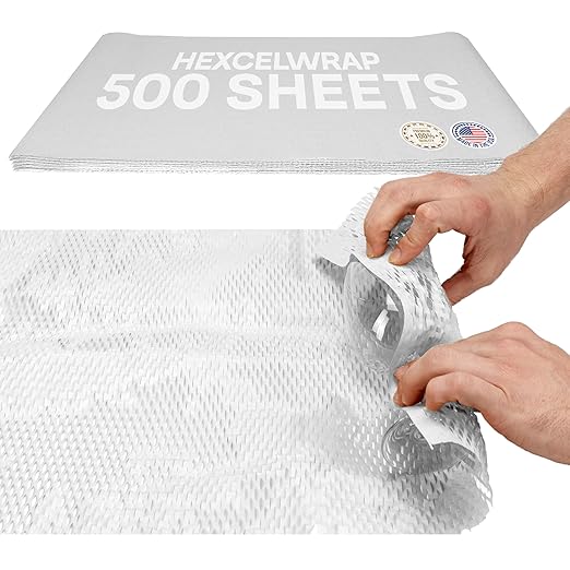 IDL Packaging 15.25" x 22" Honeycomb Kraft Packing Paper Sheets (Pack of 500), White – USA-Made Eco-Friendly Bubble Wrap Alternative for Shipping, Moving, Storage - Innovative Interlocking Slit Design