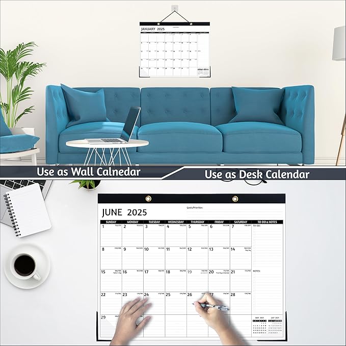 2025-2026 Desk Calendar – Jan 2025 – Jun 2026, 18 Monthly Calendar 2025-2026, Large Desk Calendar, 22'' x 17'', 2025 Desk/Wall Calendar with Desk Pad, To-do Lists, Ruled Blocks, Corner Protectors