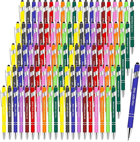 100 PCS Inspirational Pens Bulk, Motivational Ballpoint Pen with Stylus Tip Funny Ink Pens Bulk Inspirational Gifts for Women Coworkers Office Supplies Black Ink…