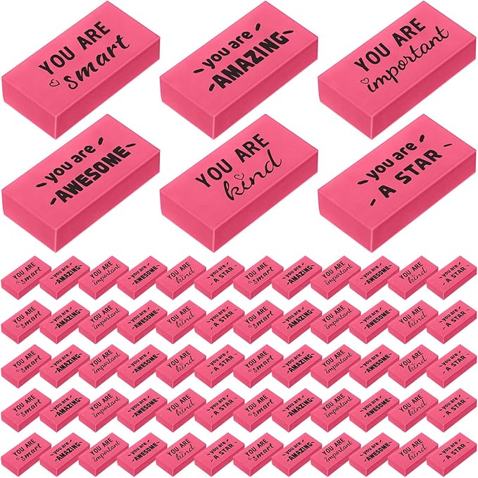 180 Pcs Inspirational Erasers for Kids Christian Pencil Erasers Bulk, Back-to-School Gifts Motivational and Cute Supplies for Students Classrooms, Drawing(Pink,Motivational)