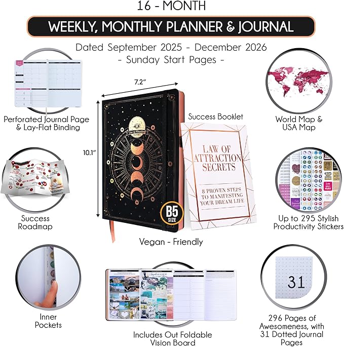 2025-2026 Planner Weekly and Monthly | 16-Month Life Planner to Increase Focus & Productivity | Reduce Overwhelm & Achieve Your Biggest Goals | Include Gift Box & Stickers | Sep 2025-Dec 2026