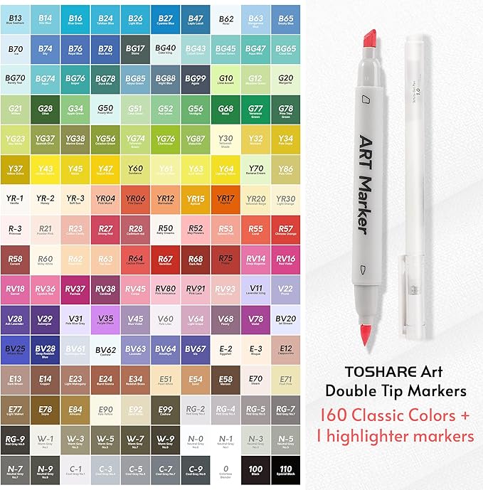 160 Colors Alcohol Markers Set - Double Tip Art Markers Alcohol Based Marker Brush&Chisel Nib Blender Art Pens Permanent Sketch Marker for Kids Adults Coloring and Artist Illustration