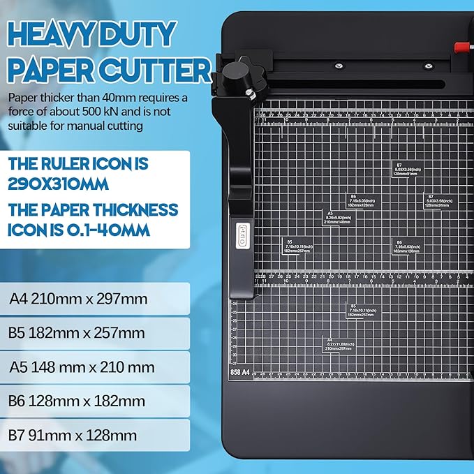 12 Inch A4 Guillotine Paper Cutter Heavy Duty Paper Cutter 400 Sheet Capacity Stack Cards Trimmer Steel Slicer with Metal Base for Cards Leather Office Home School (Black)