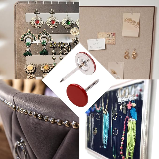 100Pcs Flat Head Upholstery Tacks Home Furniture Decor Tacks Upholstery Nails Flat Push Pins Flat Thumb Tacks Red (11mmx17mm)