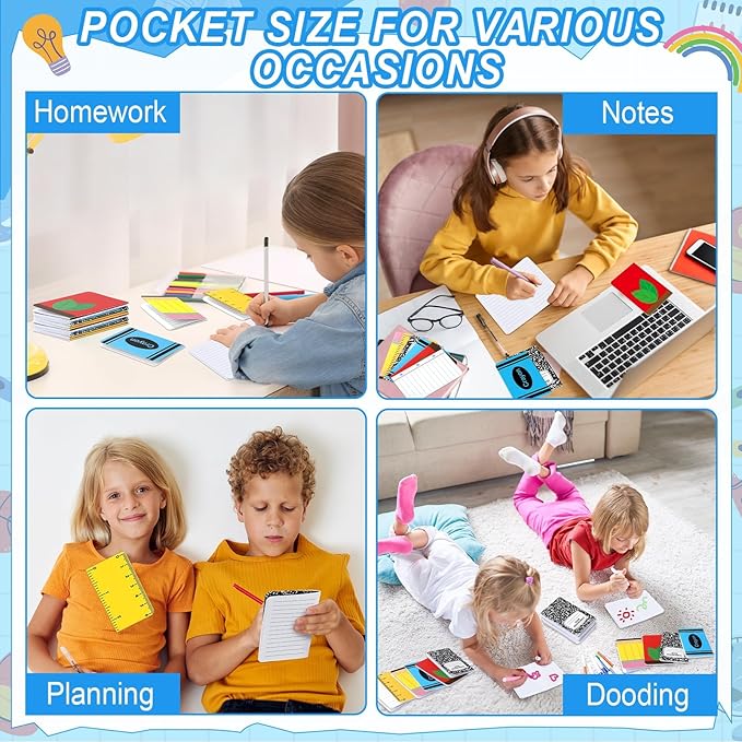 48 Pack Back to School Party Favor Mini Composition Books Small Pocket Size Crayon Pencil Apple Teacher Appreciation Notebooks for Students First Day of School Gift Favors Classroom Prize 5x3 Inch