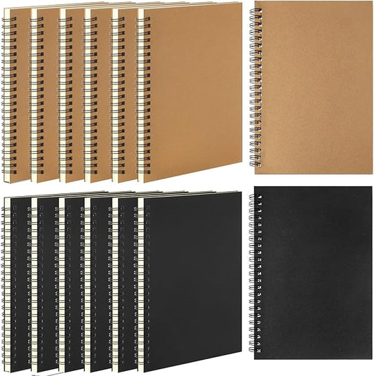 12 Pack Small Spiral Notebook A5 Lined College Ruled Spiral Journal Notebook 5.5 x 8.3 Inch Kraft Cover, 120 Pages for Work Students Office Business(Brown, Black)