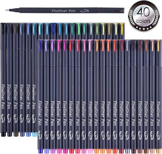 45 Pack Planner Colored Pens, 40 Colors Pens with 5 Stencils, Fineliners for Journal Planner Note Calendar Writing Coloring, Drawing, School Office Art Supplies
