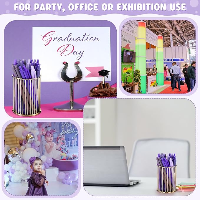 100 Pcs Ballpoint Pens Bulk Retractable Writing 1. 0 mm Black Ink Cute Pens Smooth Writing Color Fancy Gift for Teacher Student Employee Office School Home Baby Shower Supplies (Purple Series)