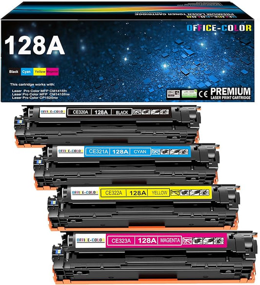 128A Toner Cartridge Works with HP Laserjet Pro CP1525nw CM1415fnw CM1415fn CP1525n Printer Ink (Black,Cyan,Yellow,Magenta 4 Pack)
