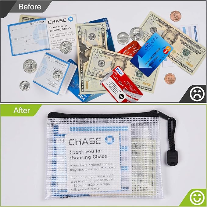 12 Pcs Plastic Mesh Zip File Bags, Waterproof Tear-Resistant Document File Folders, B8 Size Zipper Documents Pouch Document Organizer Bags for School Office Home Travel Storage(5×4.1 Inch)