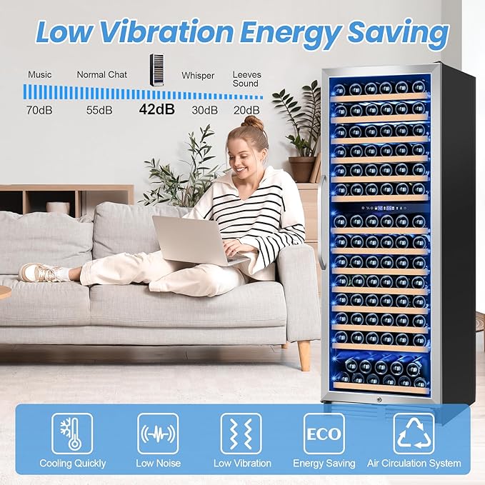 180 Bottles Wine Fridge 24 Inch Dual Zone Wine Cooler Refrigerator Freestanding Wine Refrigerator with Glass Door and Safety Lock, Large Wine Cellar for Home, Office, Kitchen