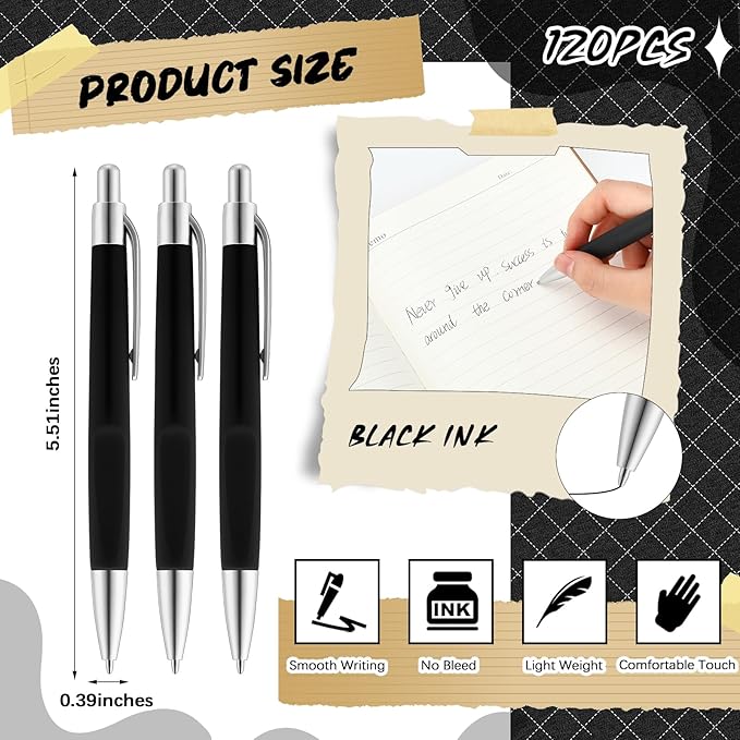 120 Pack Ballpoint Pens Bulk Retractable Gel Ink Pens Back to School Supplies 0.7mm Medium Point Black Ink Smooth Writing for School Office Journal Teacher Student Gifts(Black)
