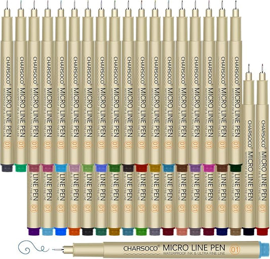 01 Micro Pen, Fine Point Pen with 36 Colors, Waterproof Archival Ink, 0.25mm Fineliner Ink Pens for Artist Illustration, Sketching, Anime, Manga, Technical Drawing and Scrapbooking