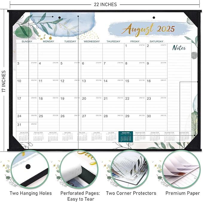 2025-2026 Desk Calendar - Desk Calendar 2025-2026, 22" x 17", July 2025 - December 2026, 18 Monthly Desk/Wall Calendar, Large Ruled Blocks, Notes, Thick Paper, Corner Protector
