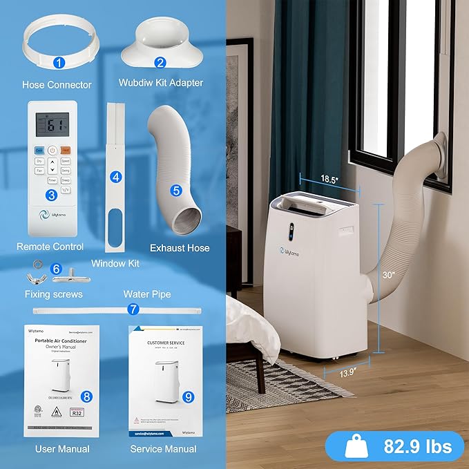 14,000 BTU Portable Air Conditioners for 700 Sq.Ft, 4-in-1 Room Air Conditioner with Cooling, Heating, Dehumidifier, Fan, Remote, Sleep Mode, Auto Swing, 24H Timer, Self-Evaporating Portable AC Unit