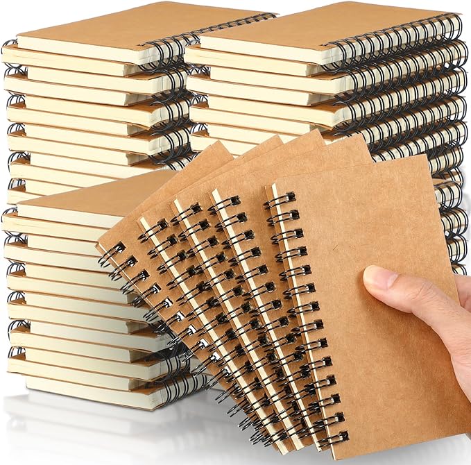100 Pcs Spiral Memo Pads 5 x 3'' Small Pocket Spiral Journal Notepad Ruled Notebook Sketchbook Kraft Cover Notebooks, 120 Pages for Note Taking Business Office School Supplies (Kraft Color)
