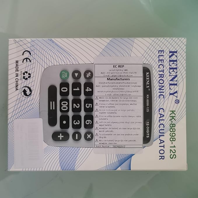 12 Digit Desktop Calculator with Large LCD Display and Sensitive Button, Dual Solar Power and Battery, Standard Function for Office (YE8898)