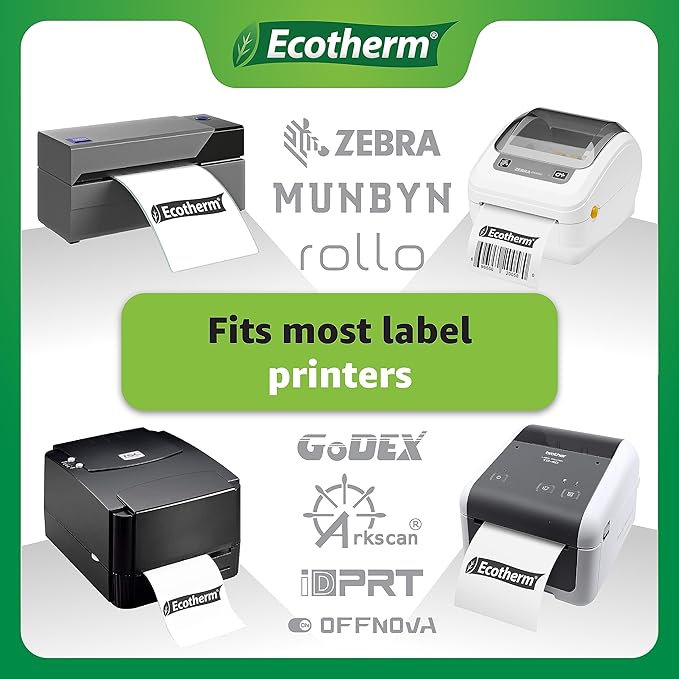 2.25" x 3" Thermal Labels | 6 Rolls | 5040 Labels | fits Zebra, Munbyn, Rollo, Godex, Arkscan, iDPRT, Offnova Thermal Label Printers and More | Blank White Adhesive Stickers by Ecotherm