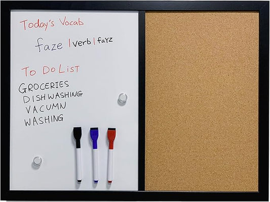36x24 Wall-Mount Combo Board - Magnetic Dry Erase & Corkboard with Sleek Black Frame for Home & Office (24x36)