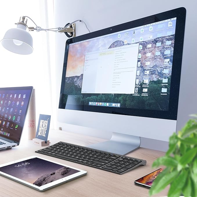 iClever BK10 Bluetooth Keyboard, Universal Bluetooth 5.1 Wireless Keyboard with Number Pad, Ergonomic Design, Multi-Device Compatibility, Stable Connection for Mac, iPad, iPhone, Android, Windows