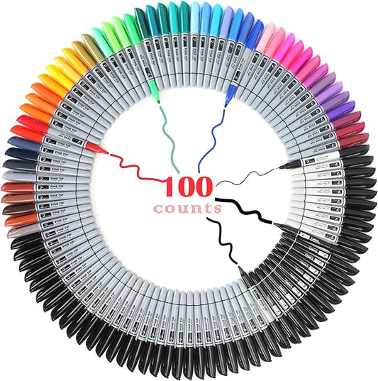 100 Permanent Markers Bulk - 50 Assorted Colors + 50 Black Drawing Marker Pens Set, Waterproof Quick Drying Colored Art Markers for Classroom Office School Store Supplies