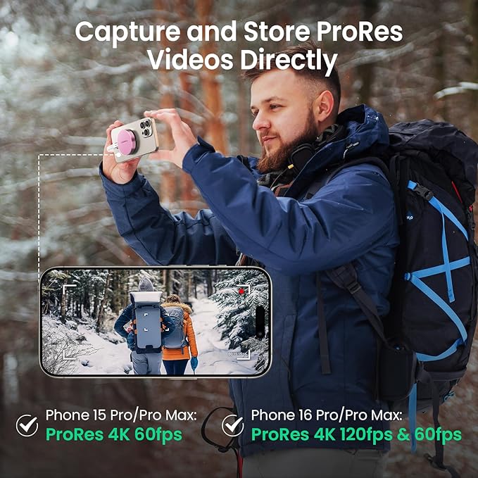 IGIERA 2TB Magnetic Portable SSD, External Solid State Drives with USB-C 3.2 Gen 2x2, Speed Up to 2000MB/s, Compact & Durable, Compatible with iPhone 15/16 Series and Other USB-C Devices, Pink