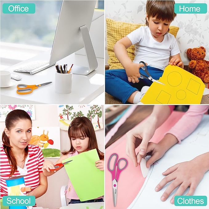 24 Pack Scissors, Rkqoa 8" All Purpose Classroom Scissor Bulk Comfort-Grip Sharp Shears for Office School House Sewing Fabric Craft Supplies, High/College School Teacher Student Scissors