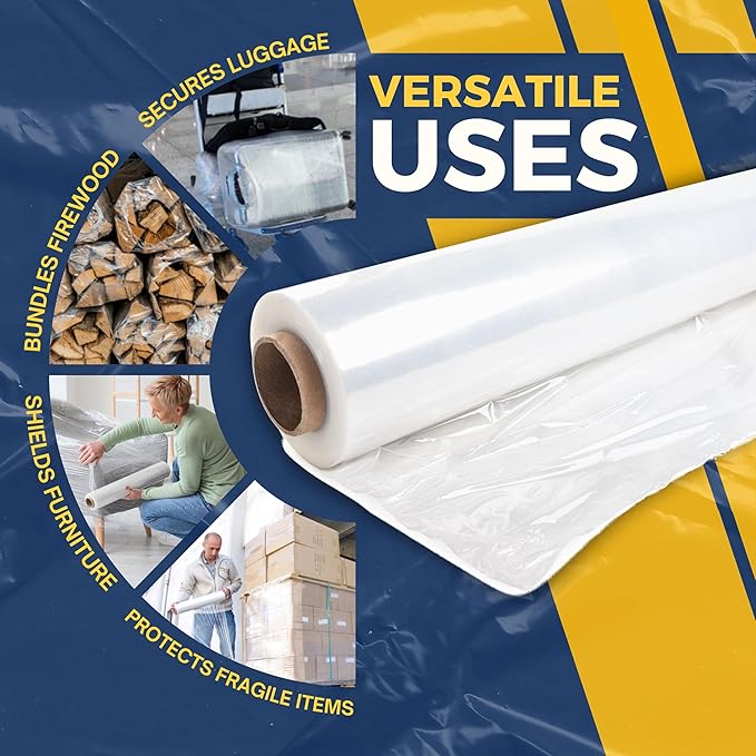 Industrial Stretch Film Wrap – 18" x 1000 FT x 80 Gauge, 4 Rolls Heavy Duty Pallet Wrap | Clear Plastic Moving Wrap for Packing, Shipping, Furniture & Luggage – Durable Self-Adhering Shrink Wrap Roll