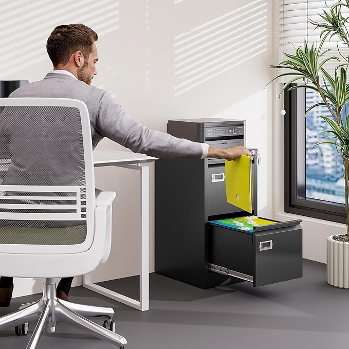 2 Drawer File Cabinet with Lock Metal Vertical Filing Storage Cabinet Office Home Steel Vertical File Cabinets for A4 Legal/Letter Size Narrow File Cabinet Locked,Assembly Required