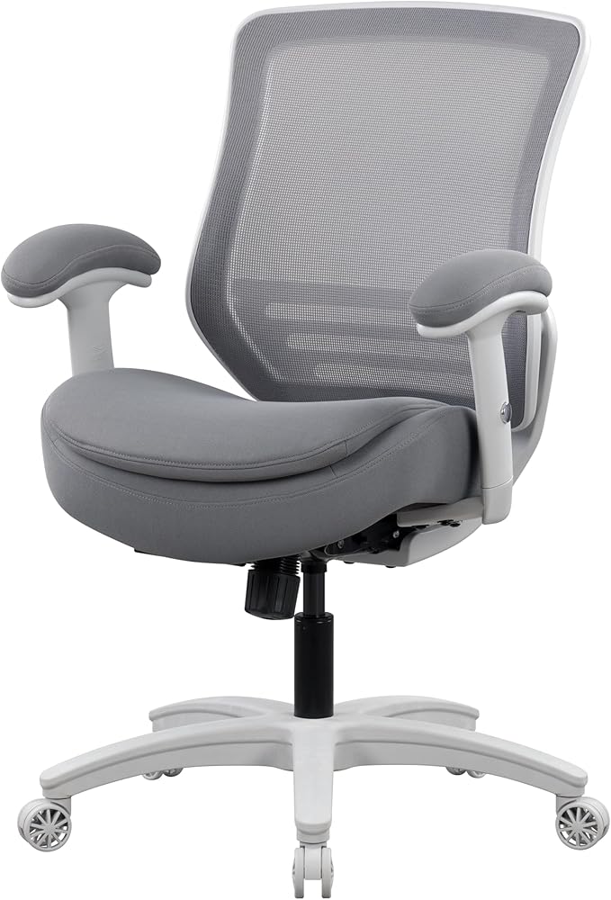 400lbs Double Seat Cushion Office Chair Soft Armrests Executive Ergonomic Computer Desk Chair with Lumbar Support (Grey Frame Grey Fabric)