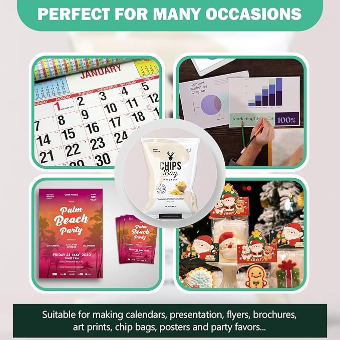 36lb Glossy Photo Paper, 8x10, 8R Size, Thin Glossy Photo Paper for Chip Bags, Inkjet, 100 Pack