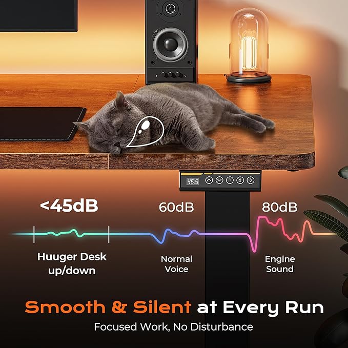 Huuger 63 x 28 Large Electric Standing Desk, Height Adjustable Computer Desk, 27.6" Deep Desktop, Stand up Gaming Office Table with 2 Hooks, 3 Preset Heights, for Home Office, Rustic Brown