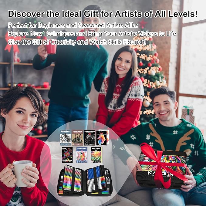 109 Drawing Set Sketching Kit, Pro Art Supplies with Fluorescent, Colored, Watercolor, Metallic, Graphite, Charcoal Pencils, 5 Sketchbook and Coloring Book, Gift for Artists Adults Teens Beginner