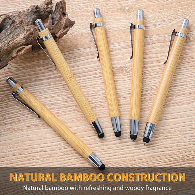 100pcs Bamboo Pens Bulk 2-in-1 Stylus Tip Wooden Bamboo Pens Engraving Wooden Ballpoint Pen Customizable Gift Pen Bulk