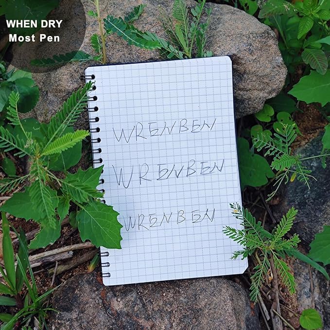 2PCS Waterproof Spiral Notebooks with Stone Paper and PVC Cover, Graph Pattern 100 Pages, 4.8"x7" Medium Size All-Weather Notepad for Outdoor Camping (4.8"x7", Black)