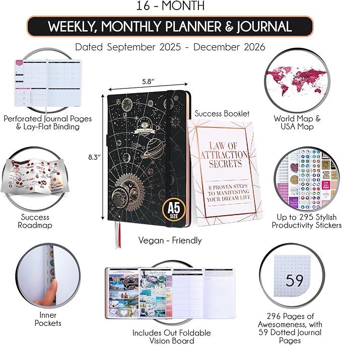 2025-2026 Planner Weekly and Monthly | 16-Month Life Planner to Increase Focus & Productivity | Reduce Overwhelm & Achieve Your Biggest Goals | Include Gift Box & Stickers | Sep 2025-Dec 2026