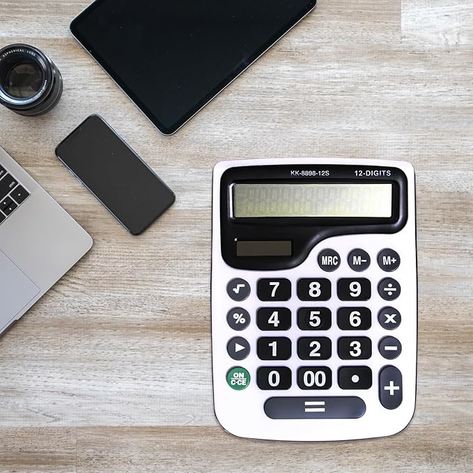 12 Digit Desktop Calculator with Large LCD Display and Sensitive Button, Dual Solar Power and Battery, Standard Function for Office (YE8898)