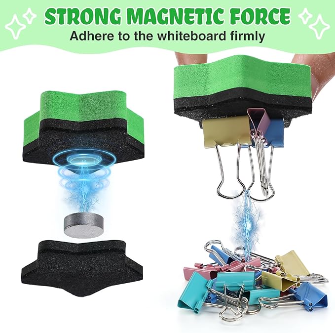 24 pcs Strong Magnetic Whiteboard Eraser - Mini Dry Erase Erasers, Small Chalkboard Cleansers Wiper for Kids and Teachers Classroom Must Haves School Supply Home and Office, Star Shaped