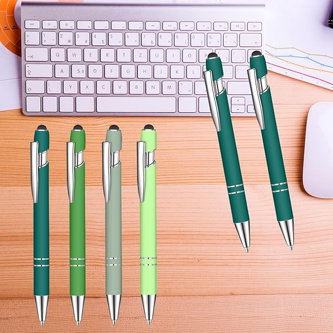 24 Pcs Blue Ink Ballpoint Pen with Stylus Tip 2 in 1 Ballpoint Pen 1.0 mm Blue Ink Metal Stylus Pen for Touch Screens Coworkers, Family, Colleagues, Office (Green)