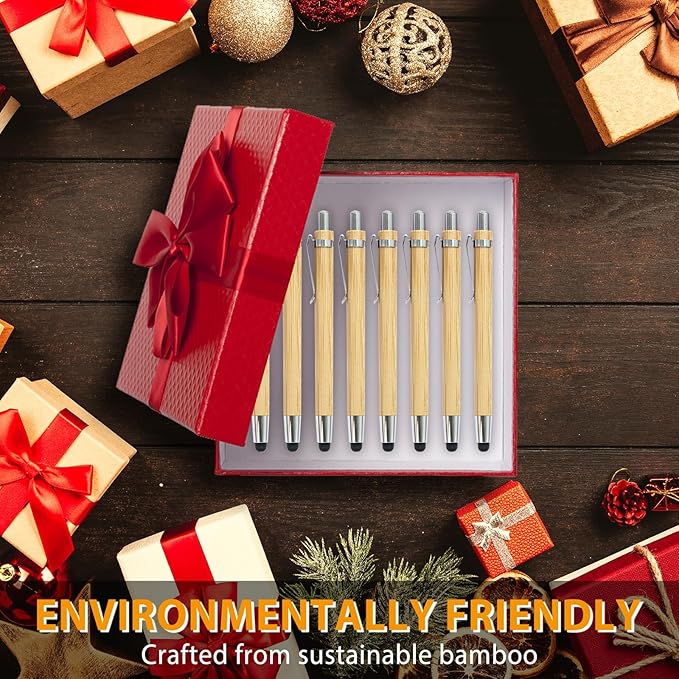 200pcs Bamboo Pens Bulk 2-in-1 Stylus Tip Wooden Bamboo Pens Engraving Wooden Ballpoint Pen Customizable Gift Pen Bulk