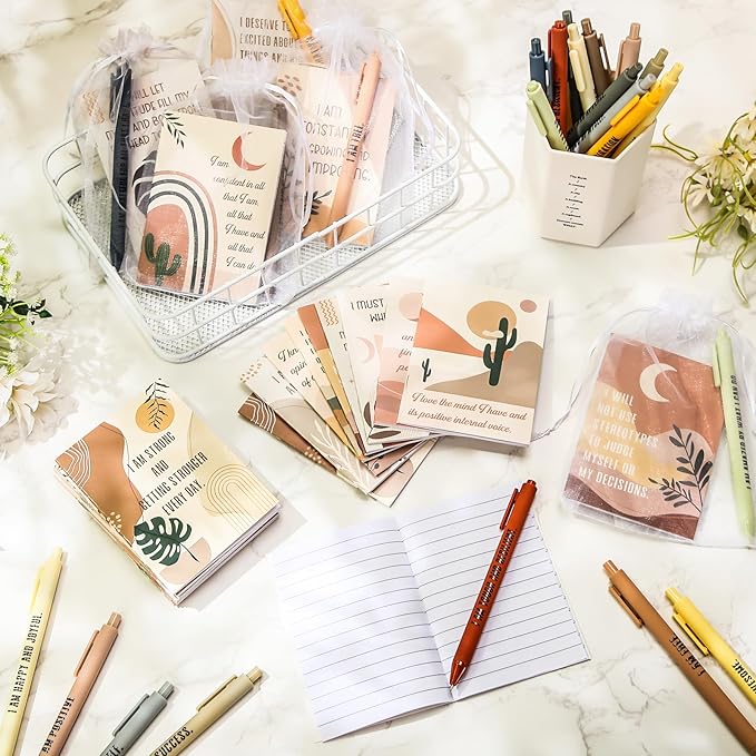 24 Set/48 Pcs Positive Affirmation Gift Set Gratitude Notebooks with Pens Small Bags Motivational Encouragement Notepads Daily Affirmations Journal for Women Stress Relief Self Care (Rainbow)