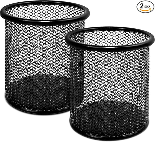 2 Pack Black Pencil Cup - Wire Mesh Pen Cup Holder for Desk, Office Pen Organizer With Sleek Design